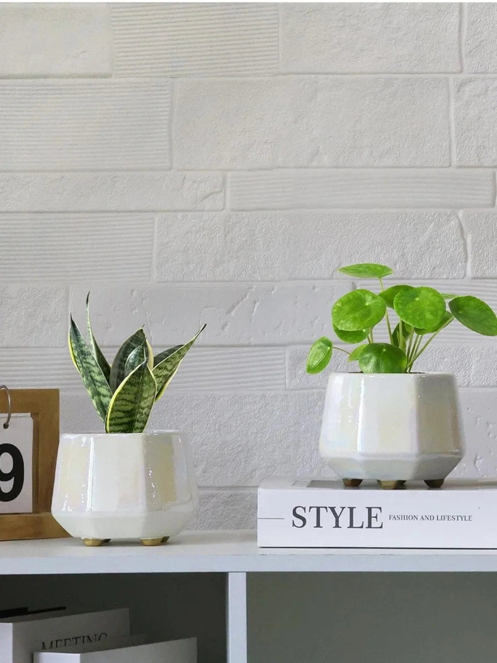 Pearl Glaze Ceramic Geometric Planter - Modern Home Accent